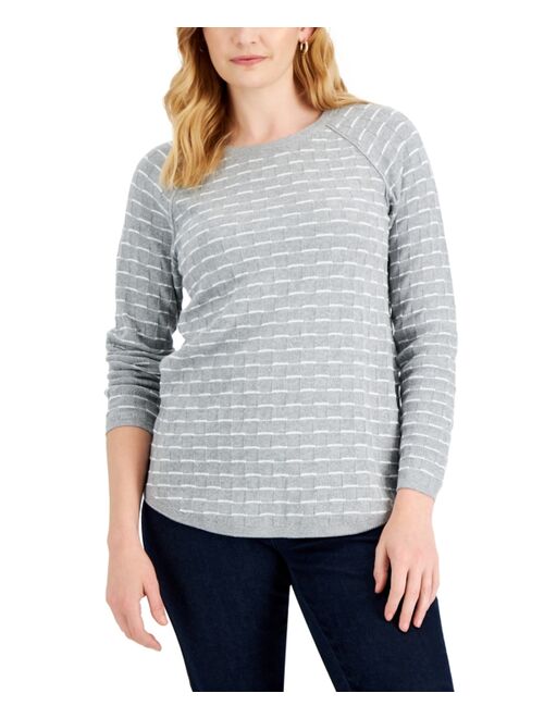 Karen Scott Women's Cotton Tuck-Stitch Sweater, Created for Macy's