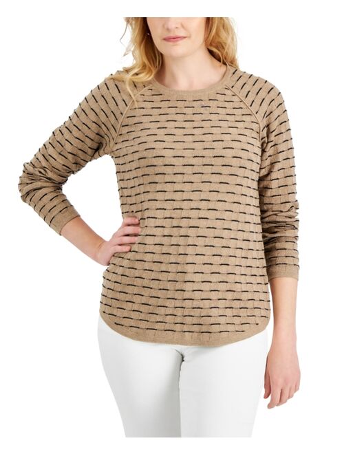 Karen Scott Women's Cotton Tuck-Stitch Sweater, Created for Macy's