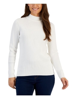 Karen Scott Petite Ribbed Mock-Neck Sweater, Created for Macy's