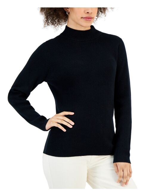 Karen Scott Petite Ribbed Mock-Neck Sweater, Created for Macy's