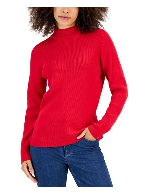 Karen Scott Petite Ribbed Mock-Neck Sweater, Created for Macy's