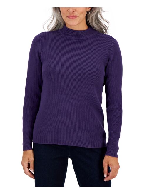 Karen Scott Petite Ribbed Mock-Neck Sweater, Created for Macy's