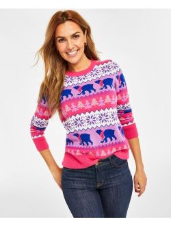 Holiday Lane Women's Santa Bear Sweater, Created for Macy's