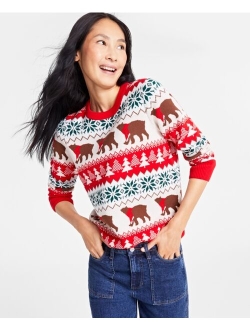 Holiday Lane Women's Santa Bear Sweater, Created for Macy's