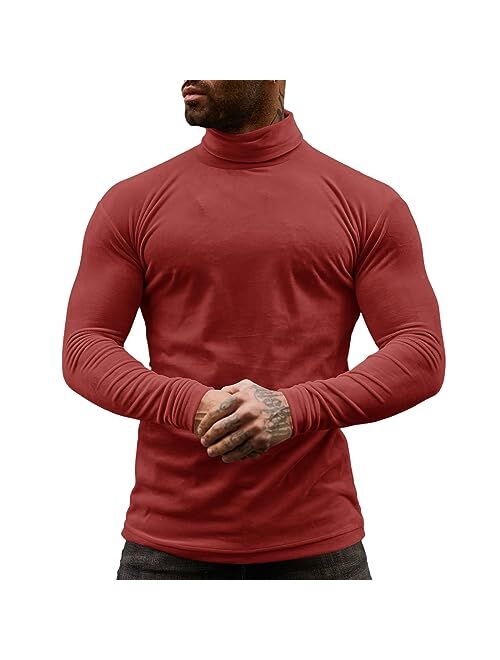 Lexiart Men's Casual Long Sleeve Turtleneck T-Shirts Basic Thermal Stretchy Pullover Undershirt