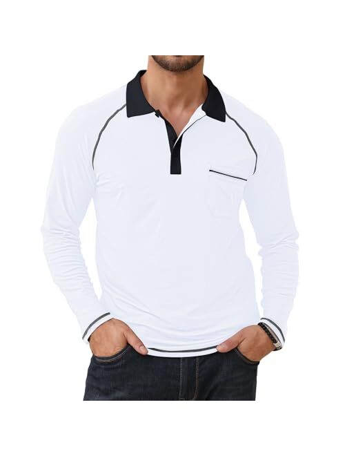 Lexiart Men's Fashion Long Sleeve Polo Shirts-Lightweight Golf Polo Shirt Regular Fit Raglan Tops