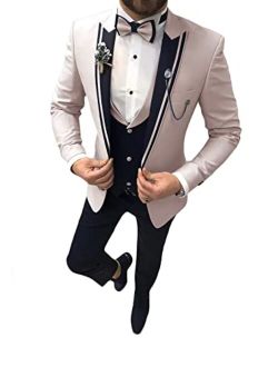 Suzhimo Men's Tuxedo Suit 3 Piece Slim Fit Tuxedo for Men Wedding Suit Prom Tuxedo Suit with Tie Blazer Vest Pants Set