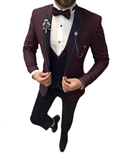 Suzhimo Men's Tuxedo Suit 3 Piece Slim Fit Tuxedo for Men Wedding Suit Prom Tuxedo Suit with Tie Blazer Vest Pants Set