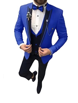 Suzhimo Men's Tuxedo Suit 3 Piece Slim Fit Tuxedo for Men Wedding Suit Prom Tuxedo Suit with Tie Blazer Vest Pants Set