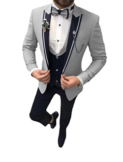 Suzhimo Men's Tuxedo Suit 3 Piece Slim Fit Tuxedo for Men Wedding Suit Prom Tuxedo Suit with Tie Blazer Vest Pants Set