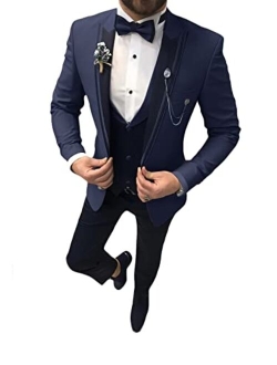 Suzhimo Men's Tuxedo Suit 3 Piece Slim Fit Tuxedo for Men Wedding Suit Prom Tuxedo Suit with Tie Blazer Vest Pants Set