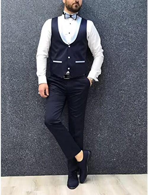 Suzhimo Men's Tuxedo Suit 3 Piece Slim Fit Tuxedo for Men Wedding Suit Prom Tuxedo Suit with Tie Blazer Vest Pants Set