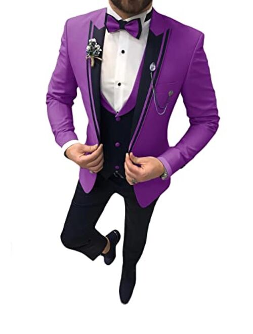 Suzhimo Men's Tuxedo Suit 3 Piece Slim Fit Tuxedo for Men Wedding Suit Prom Tuxedo Suit with Tie Blazer Vest Pants Set