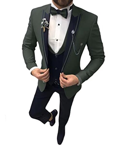 Suzhimo Men's Tuxedo Suit 3 Piece Slim Fit Tuxedo for Men Wedding Suit Prom Tuxedo Suit with Tie Blazer Vest Pants Set