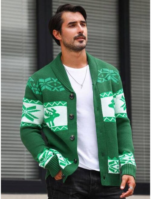 Manfinity LEGND Men Christmas Pattern Shawl Collar Cardigan