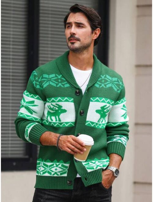 Manfinity LEGND Men Christmas Pattern Shawl Collar Cardigan