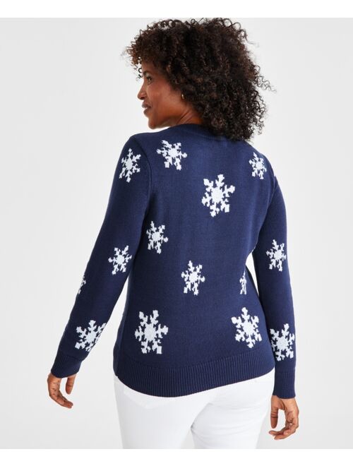 Style & Co Women's Snowflake Crewneck Long-Sleeve Sweater with Shine, Created for Macy's