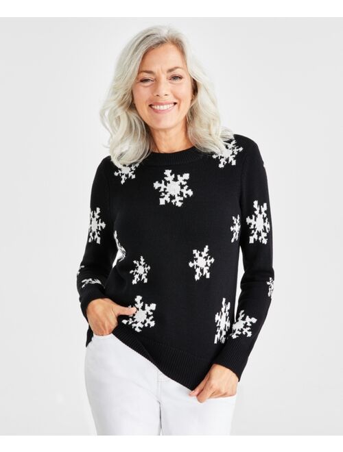 Style & Co Women's Snowflake Crewneck Long-Sleeve Sweater with Shine, Created for Macy's