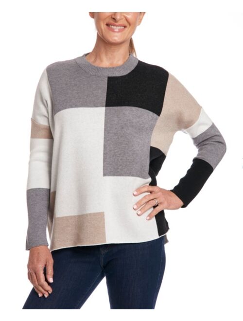 Joseph A Women's Color Block Crewneck Pullover Sweater