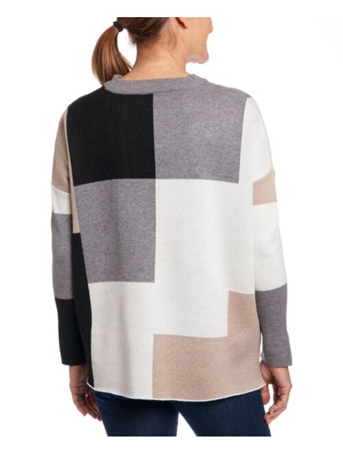 Joseph A Women's Color Block Crewneck Pullover Sweater