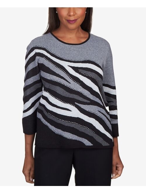 Alfred Dunner Women's Classics Animal Jacquard Crew Neck Sweater