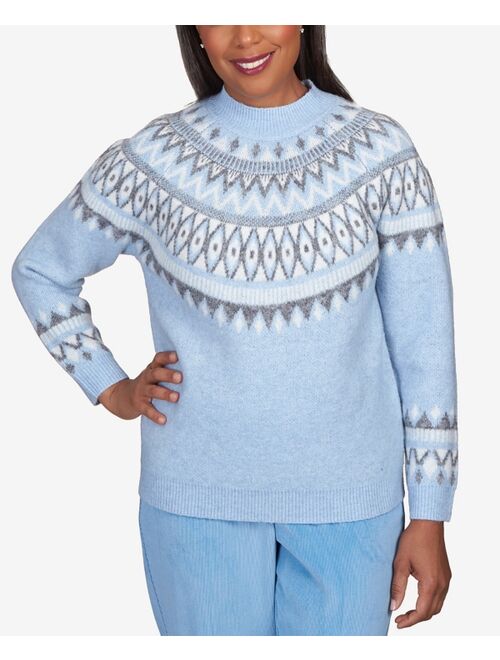 Alfred Dunner Petite Swiss Chalet Fair Isle Yoke Turtle Neck Sweater