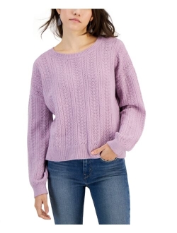 Hippie Rose Juniors' Crewneck Pointelle-Knit Sweater