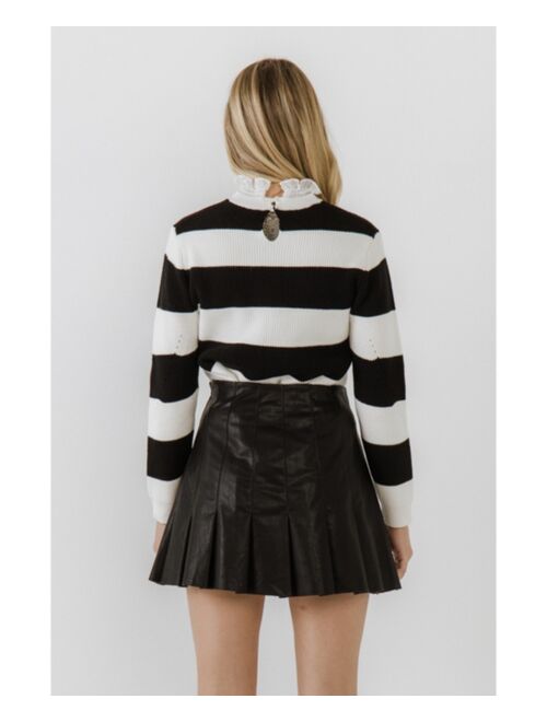 English Factory Women's Lace Detail with Stripe Sweater