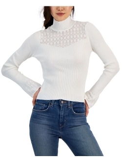 Hooked Up by IOT Juniors' Pointelle-Trim Fitted Turtleneck Sweater