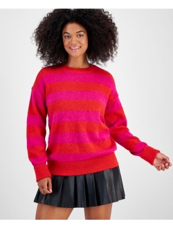 Petite Fuzzy Striped Crewneck Drop-Shoulder Sweater, Created for Macy's