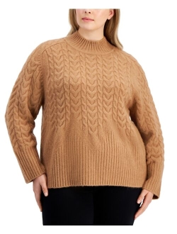 Plus Size Cable-Knit Mock Neck Sweater