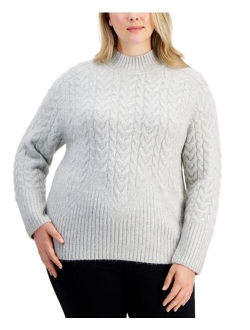 Plus Size Cable-Knit Mock Neck Sweater