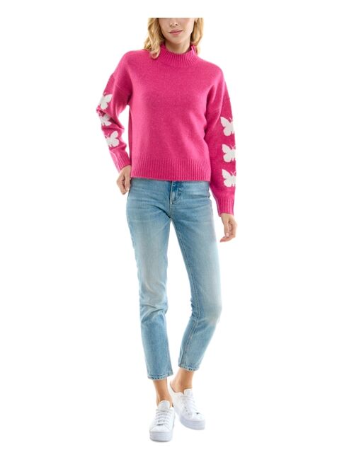 Ultra Flirt Juniors' Butterflies Mock-Turtleneck Sweater