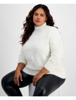 Trendy Plus Size Eyelash Mock Neck Sweater