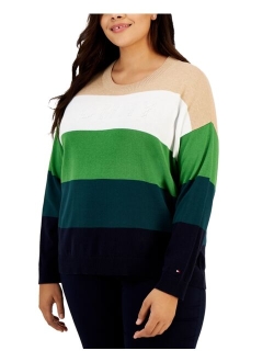 Plus Size Striped Bubble Sweater