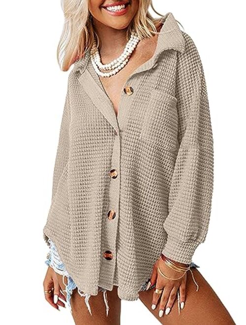 AUTOMET Womens Shackets Waffle Knit Casual Jackets Button Down Flannel Shirts Trendy Tops Fall Clothes 2023 Fashion Outfits