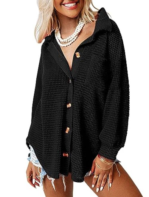 AUTOMET Womens Shackets Waffle Knit Casual Jackets Button Down Flannel Shirts Trendy Tops Fall Clothes 2023 Fashion Outfits