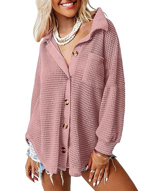 AUTOMET Womens Shackets Waffle Knit Casual Jackets Button Down Flannel Shirts Trendy Tops Fall Clothes 2023 Fashion Outfits