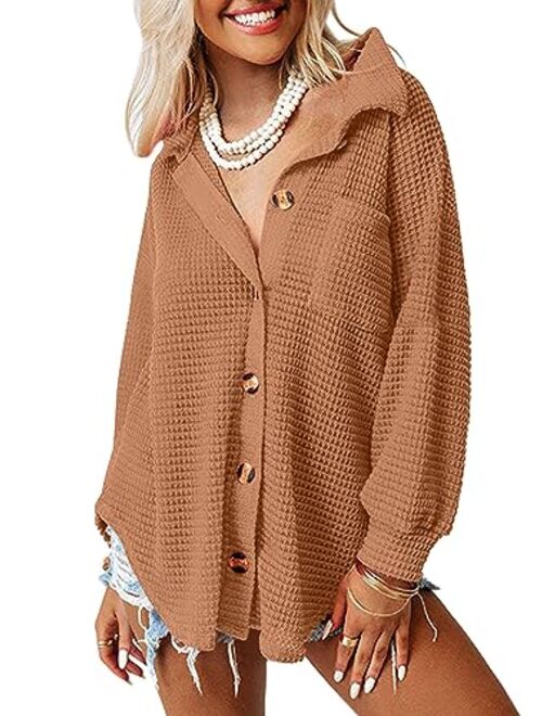 AUTOMET Womens Shackets Waffle Knit Casual Jackets Button Down Flannel Shirts Trendy Tops Fall Clothes 2023 Fashion Outfits