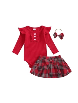 Madjtlqy Baby Girls Fall Winter Outfit Sets Ribbed Long Sleeve Pullover Tops + Plaid Suspender Skirt 12 18 24M 2T 3T 4T 5T