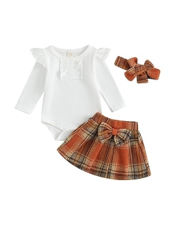 Madjtlqy Baby Girls Fall Winter Outfit Sets Ribbed Long Sleeve Pullover Tops + Plaid Suspender Skirt 12 18 24M 2T 3T 4T 5T