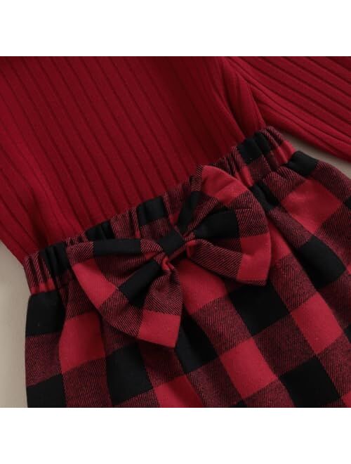 Madjtlqy Baby Girls Fall Winter Outfit Sets Ribbed Long Sleeve Pullover Tops + Plaid Suspender Skirt 12 18 24M 2T 3T 4T 5T