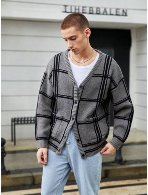 Shein Manfinity Unisex Men Plaid Pattern Drop Shoulder Cardigan