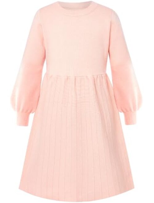 RAISEVERN Girls Sweater Dress Knit Casual Puff Long Sleeve Crew Neck Winter Fall Pullover Dresses Size 6-12