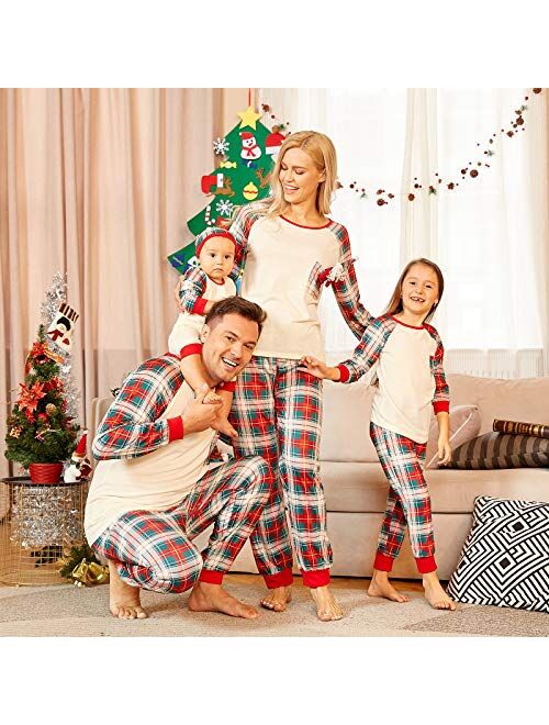 Mumetaz Christmas Pajamas for Family Set Tree Plaid Snowman Striped Reindeer Santa PJs Women Men Clothes Sleepwear