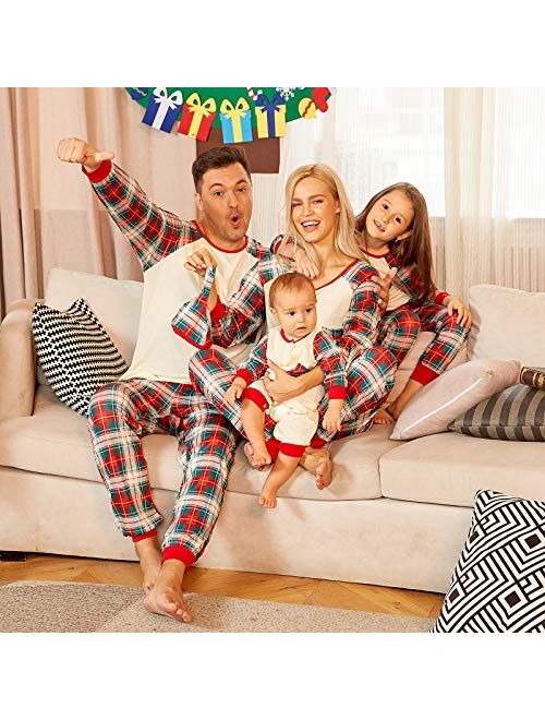 Mumetaz Christmas Pajamas for Family Set Tree Plaid Snowman Striped Reindeer Santa PJs Women Men Clothes Sleepwear