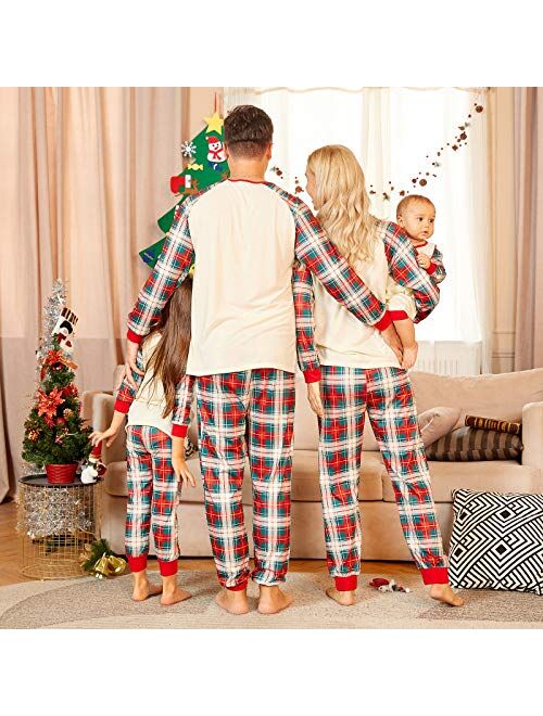 Mumetaz Christmas Pajamas for Family Set Tree Plaid Snowman Striped Reindeer Santa PJs Women Men Clothes Sleepwear