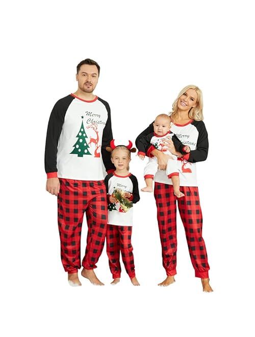 Mumetaz Christmas Pajamas for Family Set Tree Plaid Snowman Striped Reindeer Santa PJs Women Men Clothes Sleepwear