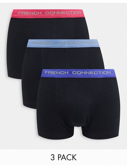 French Connection 3 pack contrast waist band boxers in black