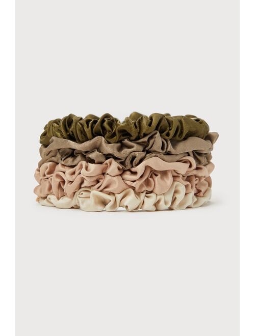 KITSCH Tress Tamer Taupe Multi Petite 6-Piece Satin Scrunchie Set